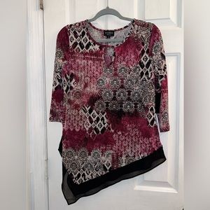 Size small purple handkerchief bandana hem keyhole front blouse shirt top